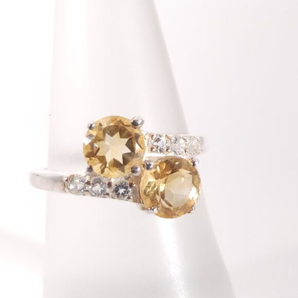 Brazilian Citrine Bypass Ring Sterling Silver Size 6 - Picture 2 of 8